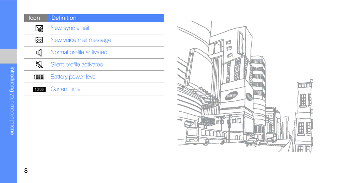 Samsung GT-B5310R user manual Introducing your mobile phone Icon Definition 