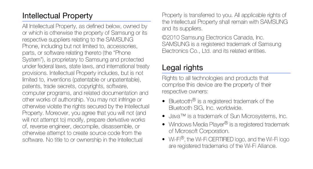 Samsung GT-B5310R user manual Intellectual Property, Legal rights 