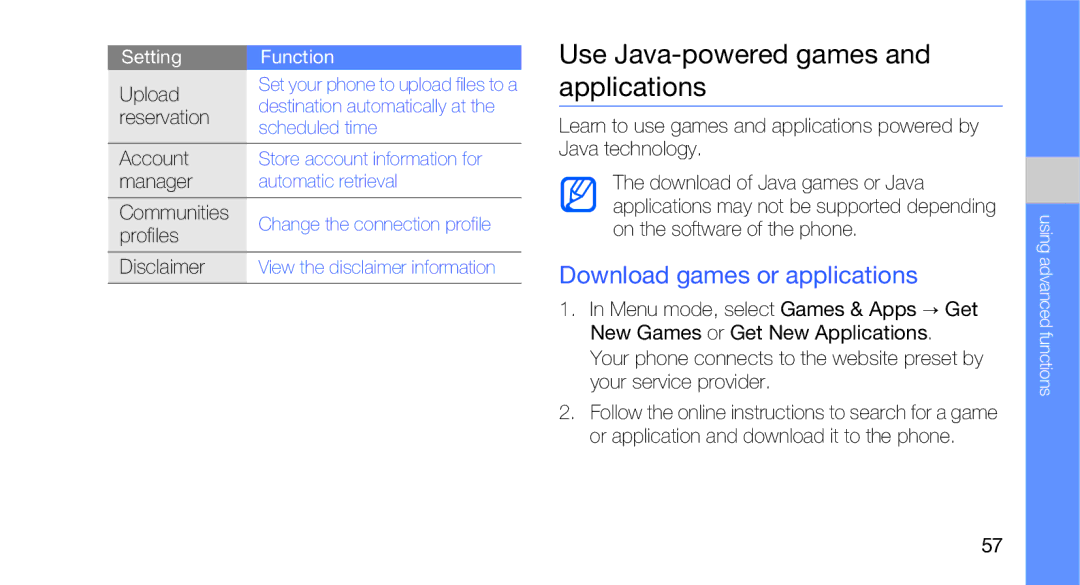 Samsung GT-B5310R user manual Use Java-powered games and applications, Download games or applications 