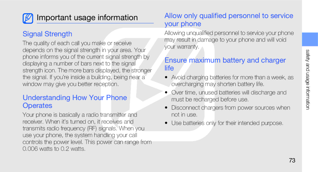 Samsung GT-B5310R user manual Important usage information, Signal Strength, Understanding How Your Phone Operates 