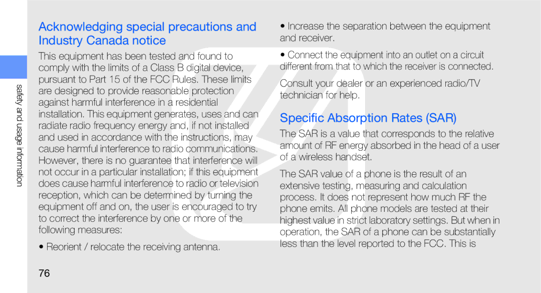 Samsung GT-B5310R user manual Acknowledging special precautions and Industry Canada notice, Specific Absorption Rates SAR 