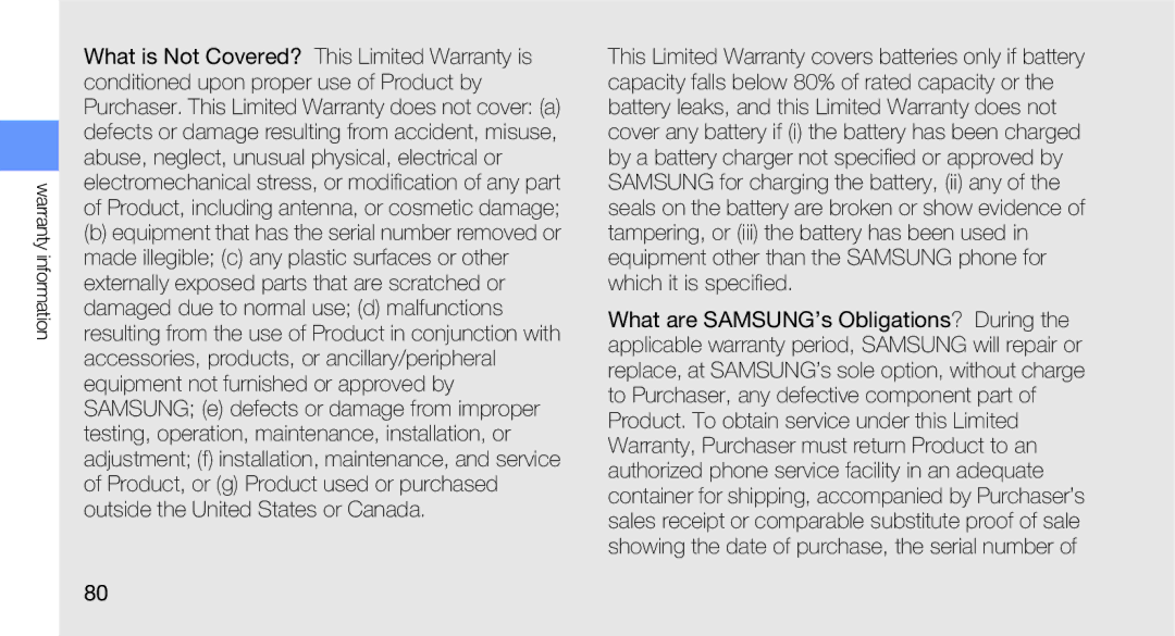 Samsung GT-B5310R user manual Warranty information 