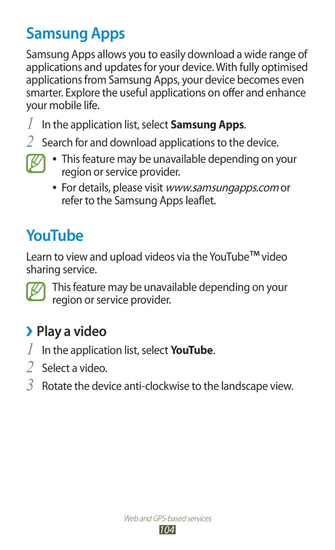 Samsung GT-B5330 user manual Samsung Apps, YouTube 