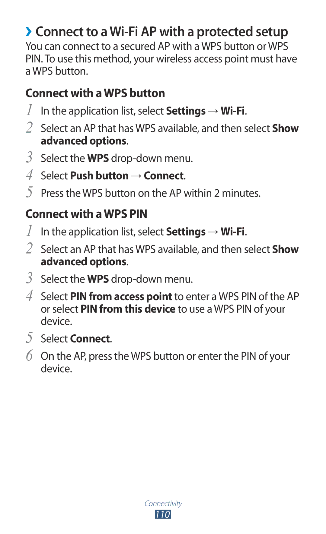 Samsung GT-B5330 user manual Application list, select Settings → Wi-Fi, Advanced options 