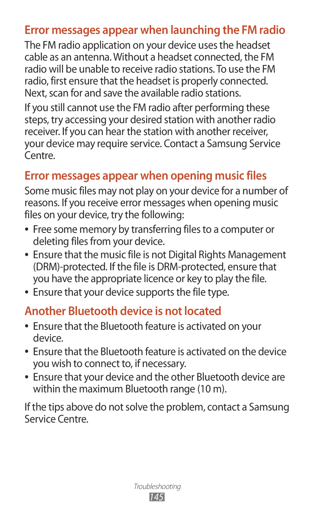 Samsung GT-B5330 user manual Another Bluetooth device is not located 