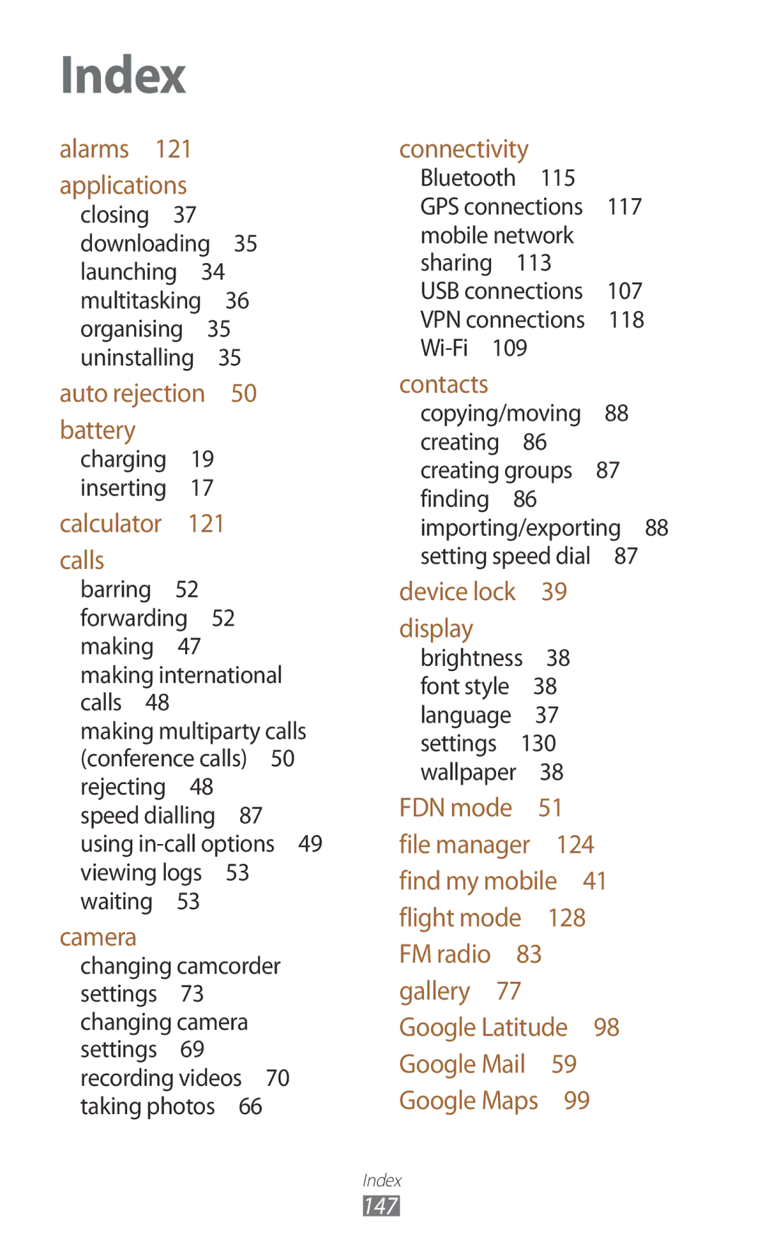 Samsung GT-B5330 user manual Index 