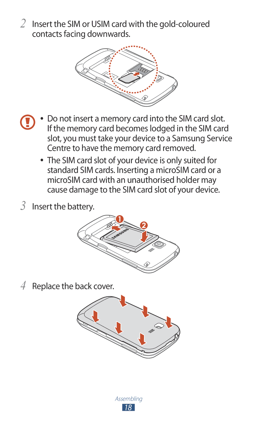 Samsung GT-B5330 user manual Insert the battery Replace the back cover 