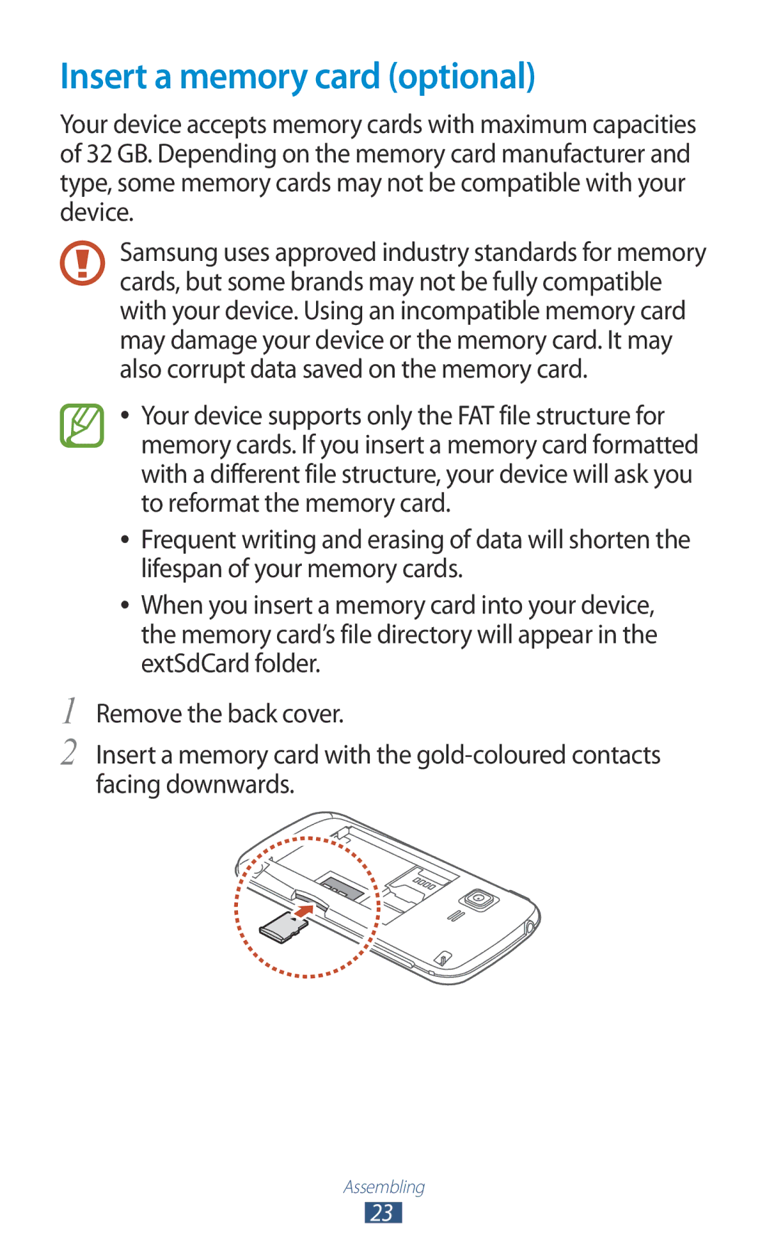 Samsung GT-B5330 user manual Insert a memory card optional 