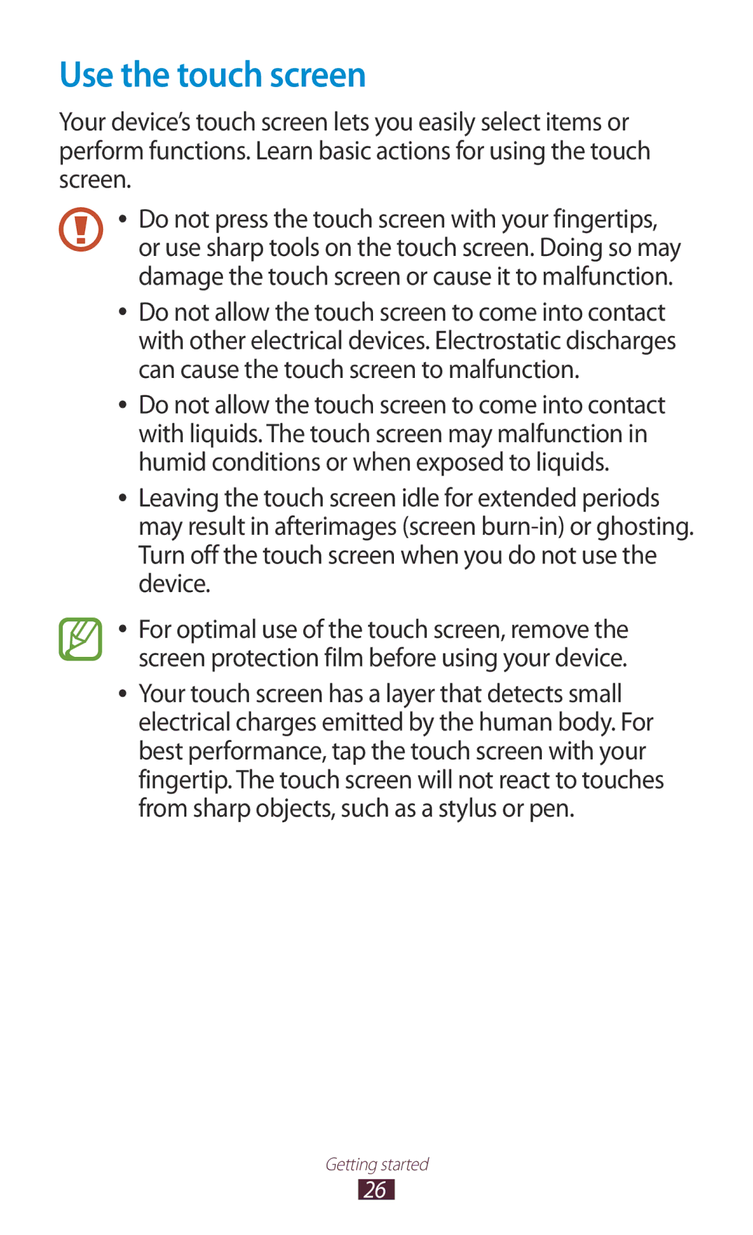 Samsung GT-B5330 user manual Use the touch screen 