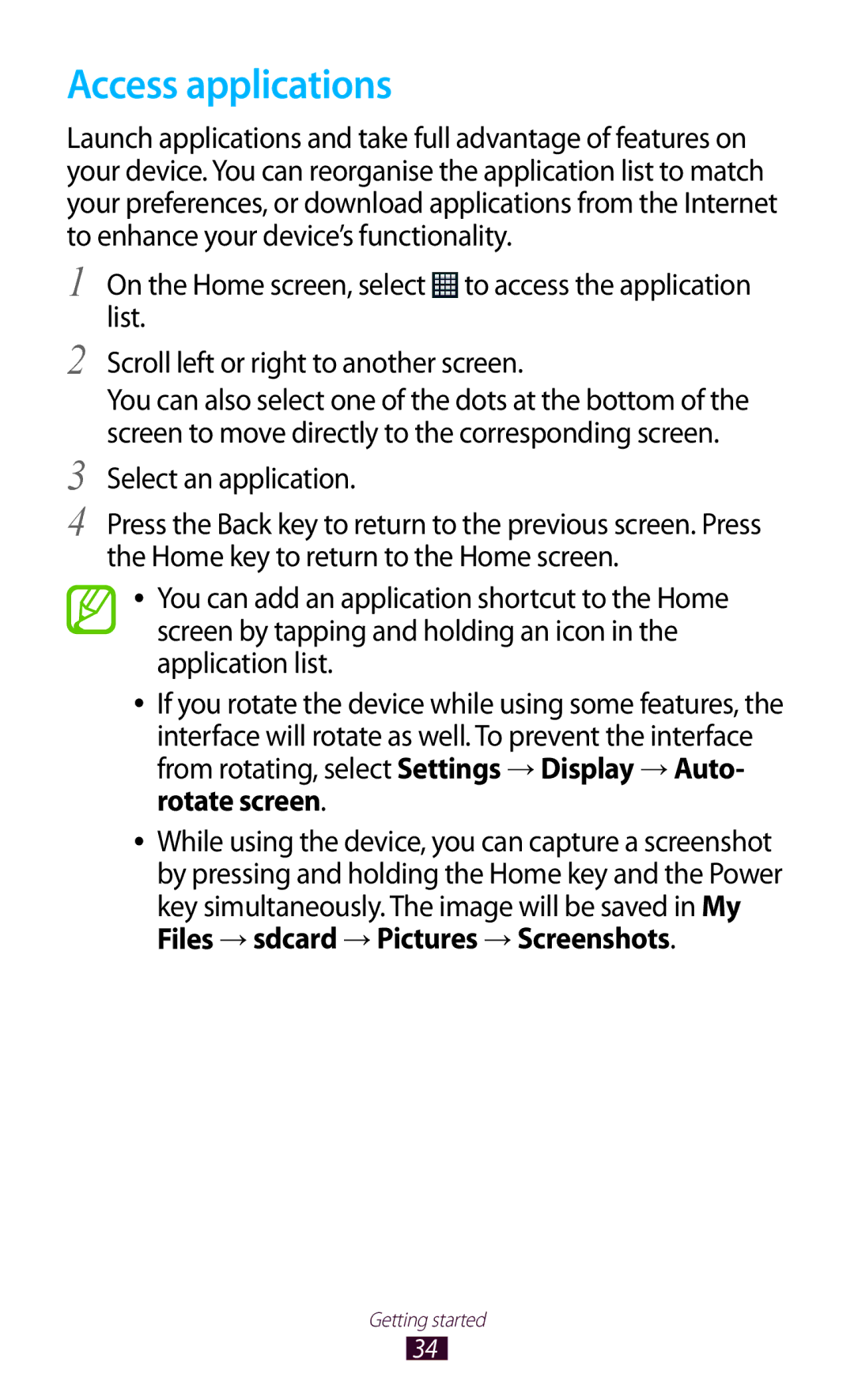 Samsung GT-B5330 user manual Access applications, Select an application 