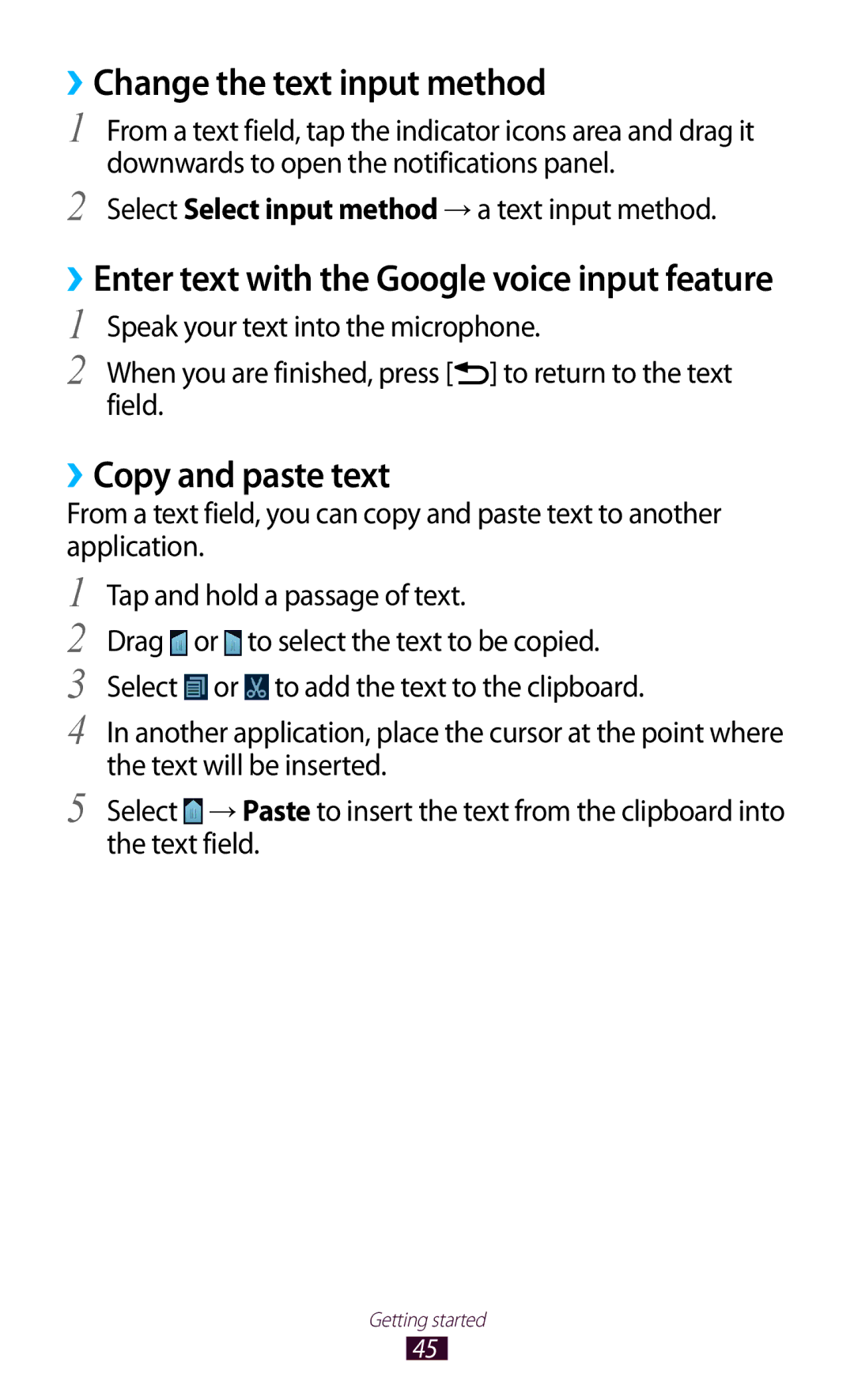 Samsung GT-B5330 user manual ››Change the text input method, ››Copy and paste text 