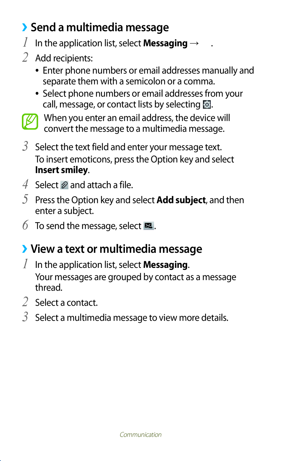 Samsung GT-B5330 user manual ››Send a multimedia message, ››View a text or multimedia message 