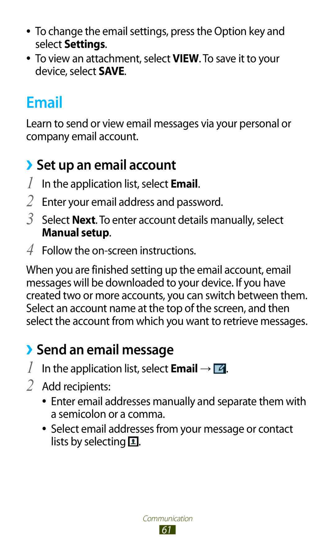 Samsung GT-B5330 user manual ››Set up an email account 