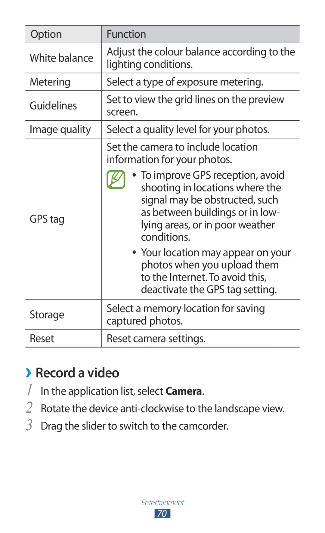 Samsung GT-B5330 user manual ››Record a video 