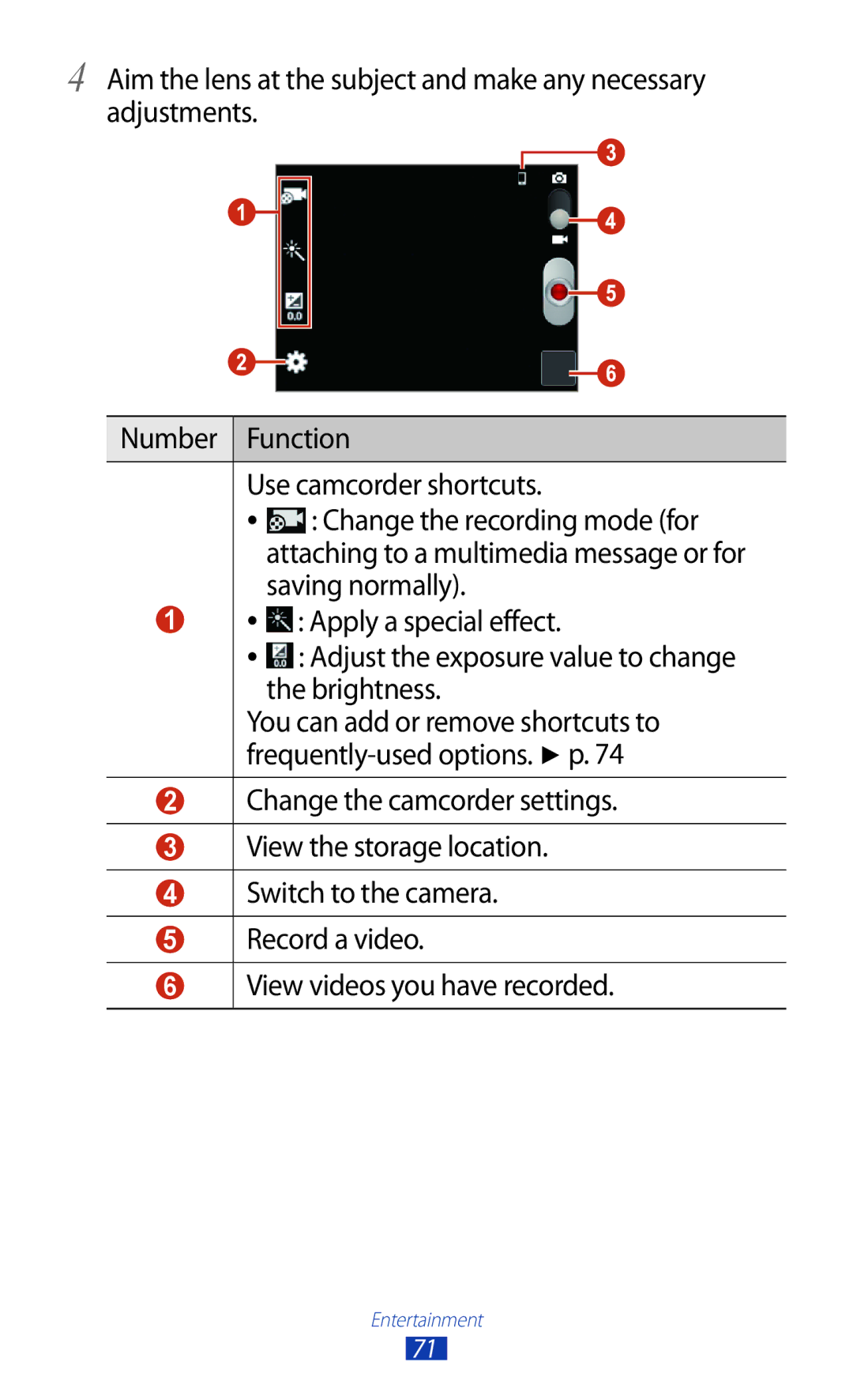 Samsung GT-B5330 user manual Adjust the exposure value to change the brightness 