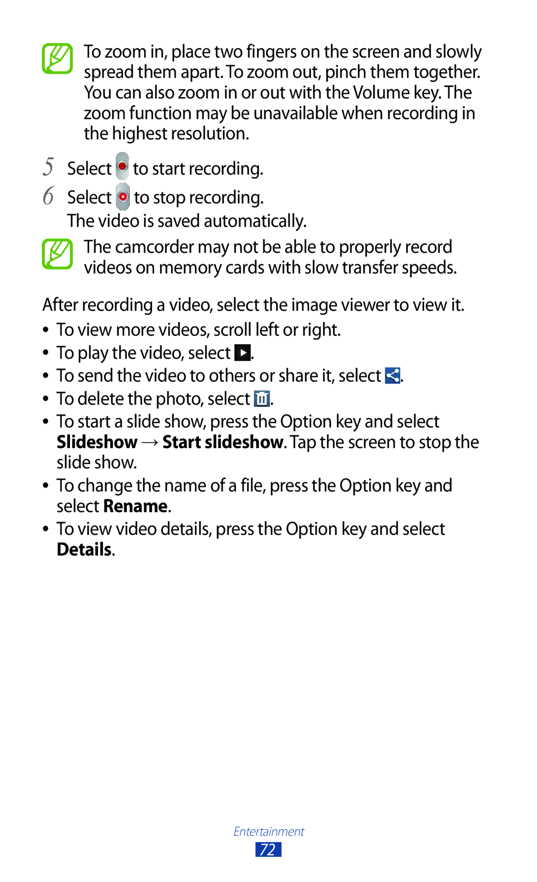 Samsung GT-B5330 user manual Select, Video is saved automatically 