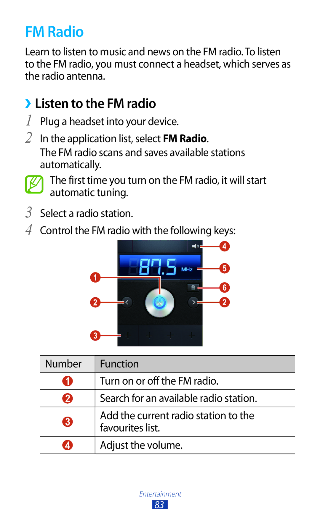 Samsung GT-B5330 user manual FM Radio, ››Listen to the FM radio 