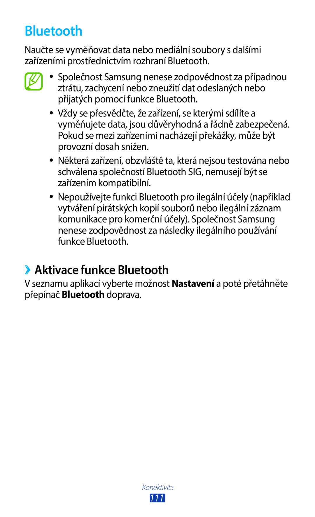 Samsung GT-B5330ZKAETL, GT-B5330ZIATMZ, GT-B5330ZWAXEO, GT-B5330ZKATMS, GT-B5330ZWATMZ ››Aktivace funkce Bluetooth, 111 