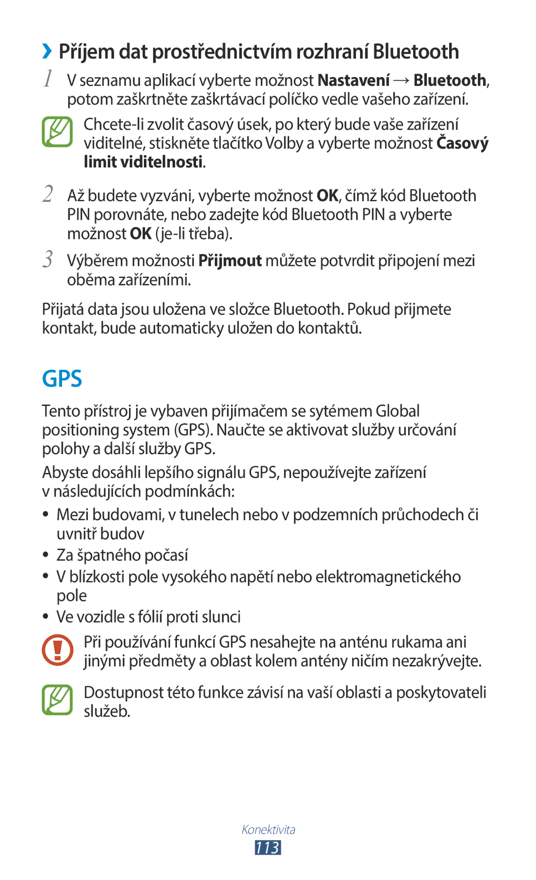 Samsung GT-B5330ZIAORX, GT-B5330ZIATMZ, GT-B5330ZWAXEO, GT-B5330ZKATMS ››Příjem dat prostřednictvím rozhraní Bluetooth, 113 