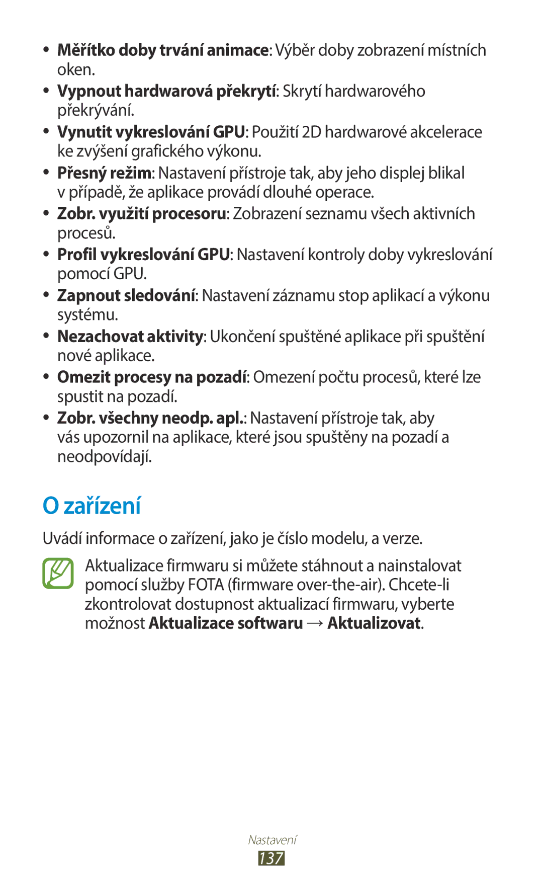 Samsung GT-B5330ZKAETL, GT-B5330ZIATMZ manual Zařízení, Uvádí informace o zařízení, jako je číslo modelu, a verze, 137 