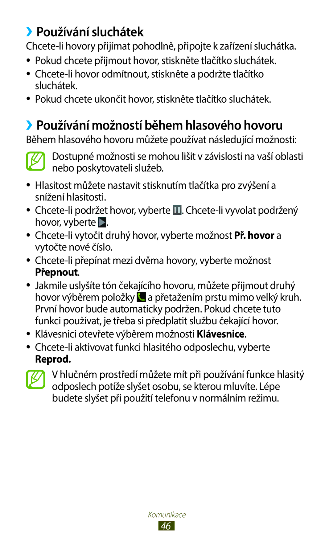 Samsung GT-B5330ZKAETL, GT-B5330ZIATMZ, GT-B5330ZWAXEO, GT-B5330ZKATMS, GT-B5330ZWATMZ manual ››Používání sluchátek, Reprod 