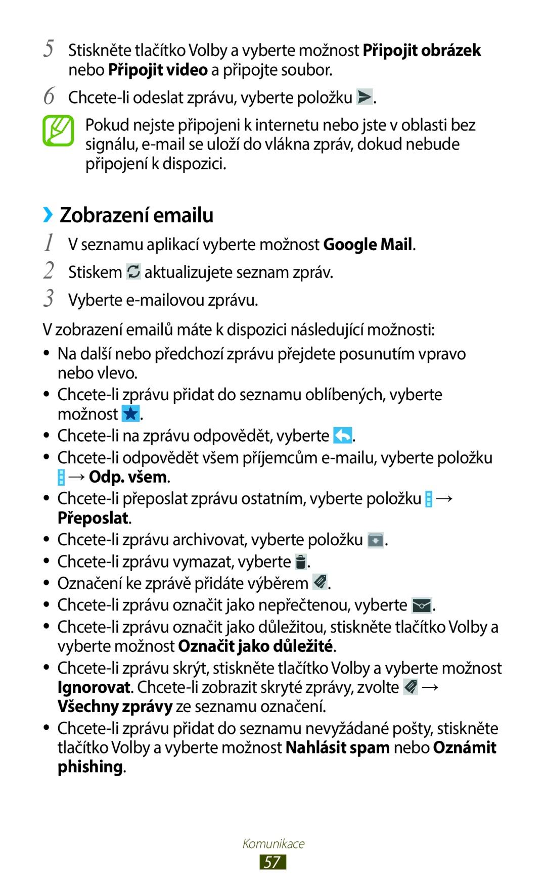 Samsung GT-B5330ZKAORX manual Zobrazení emailu, Stiskem aktualizujete seznam zpráv, Vyberte e-mailovou zprávu, → Odp. všem 