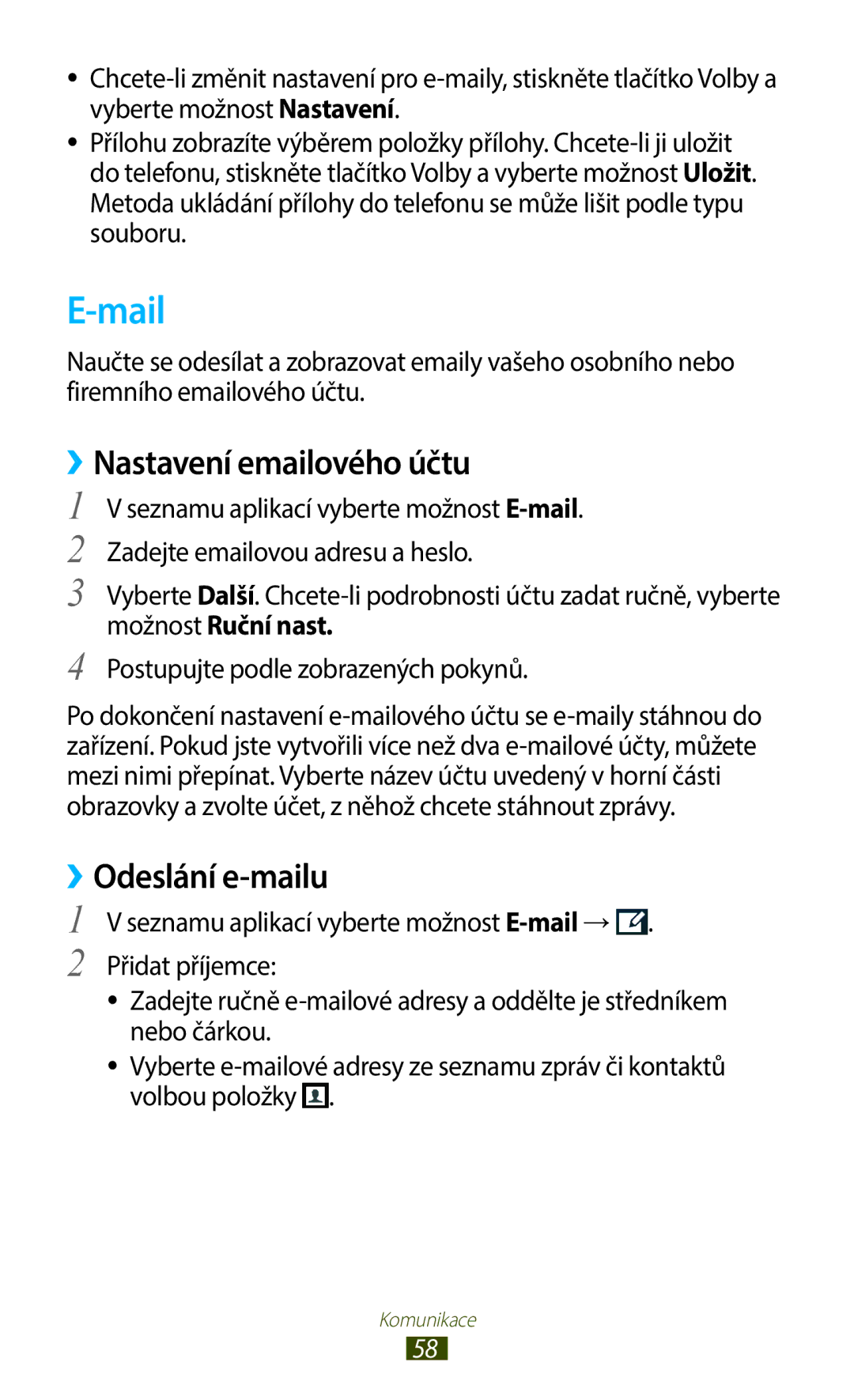 Samsung GT-B5330ZKAPLS, GT-B5330ZIATMZ, GT-B5330ZWAXEO, GT-B5330ZKATMS, GT-B5330ZWATMZ manual Mail, ››Nastavení emailového účtu 