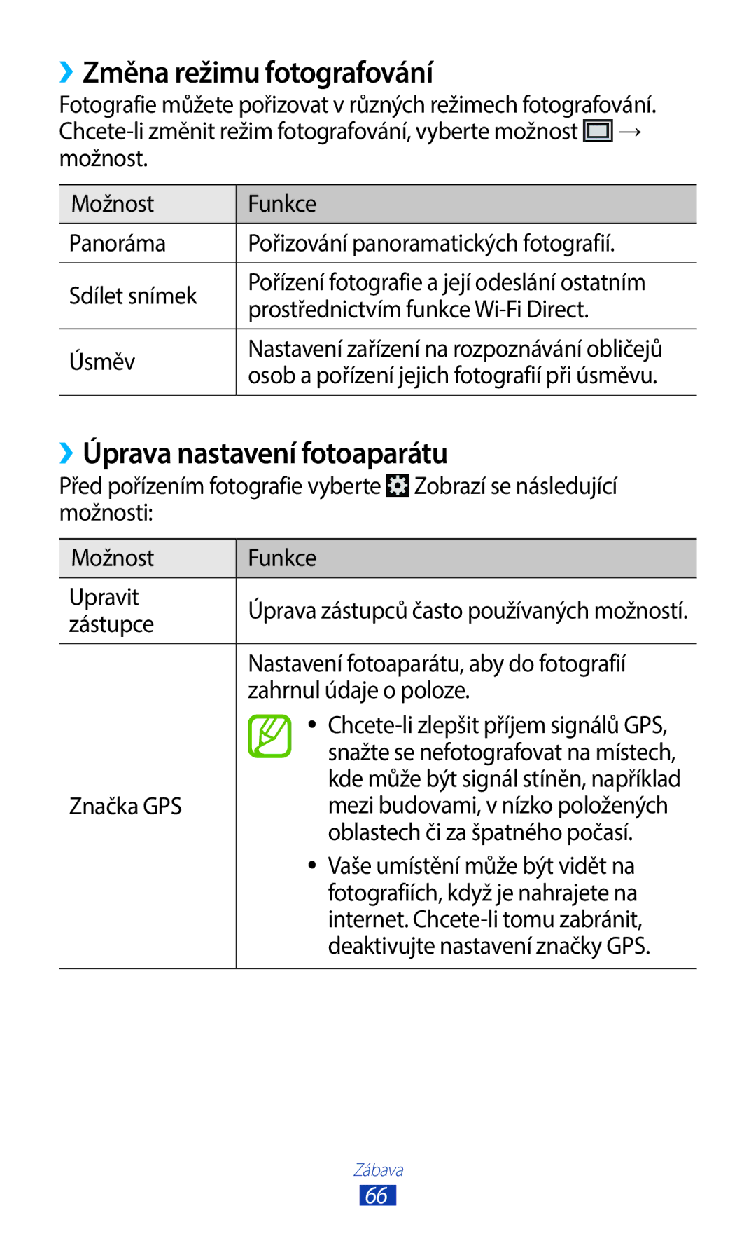 Samsung GT-B5330ZWAXEO, GT-B5330ZIATMZ, GT-B5330ZKATMS manual ››Změna režimu fotografování, ››Úprava nastavení fotoaparátu 