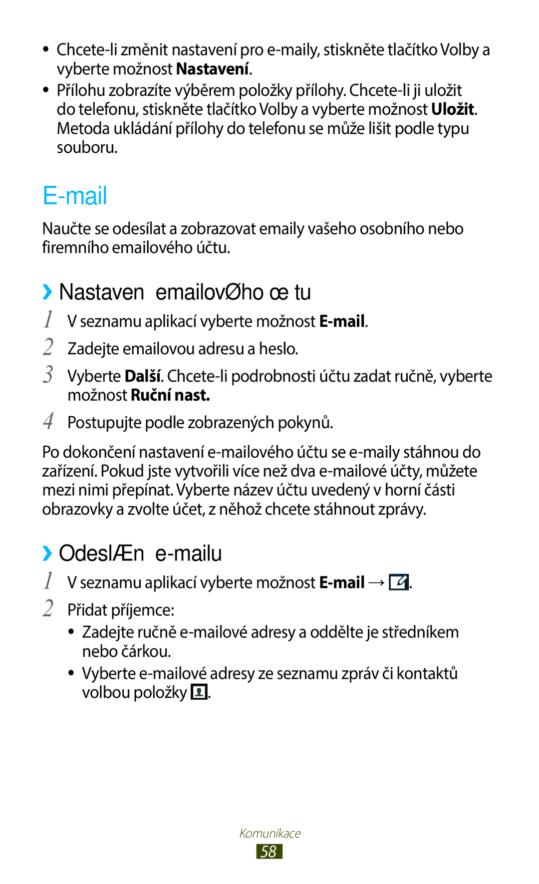 Samsung GT-B5330ZKAPLS, GT-B5330ZIATMZ, GT-B5330ZWAXEO, GT-B5330ZKATMS, GT-B5330ZWATMZ manual Mail, ››Nastavení emailového účtu 