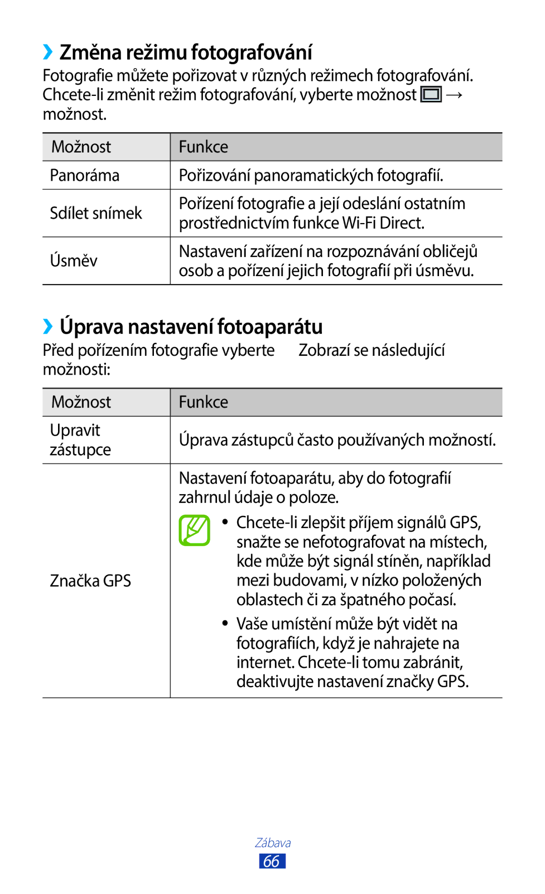 Samsung GT-B5330ZWAXEO, GT-B5330ZIATMZ, GT-B5330ZKATMS manual ››Změna režimu fotografování, ››Úprava nastavení fotoaparátu 