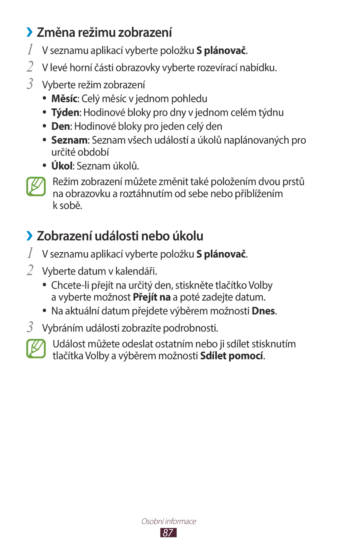 Samsung GT-B5330ZIAORX, GT-B5330ZIATMZ, GT-B5330ZWAXEO manual ››Změna režimu zobrazení, ››Zobrazení události nebo úkolu, Sobě 