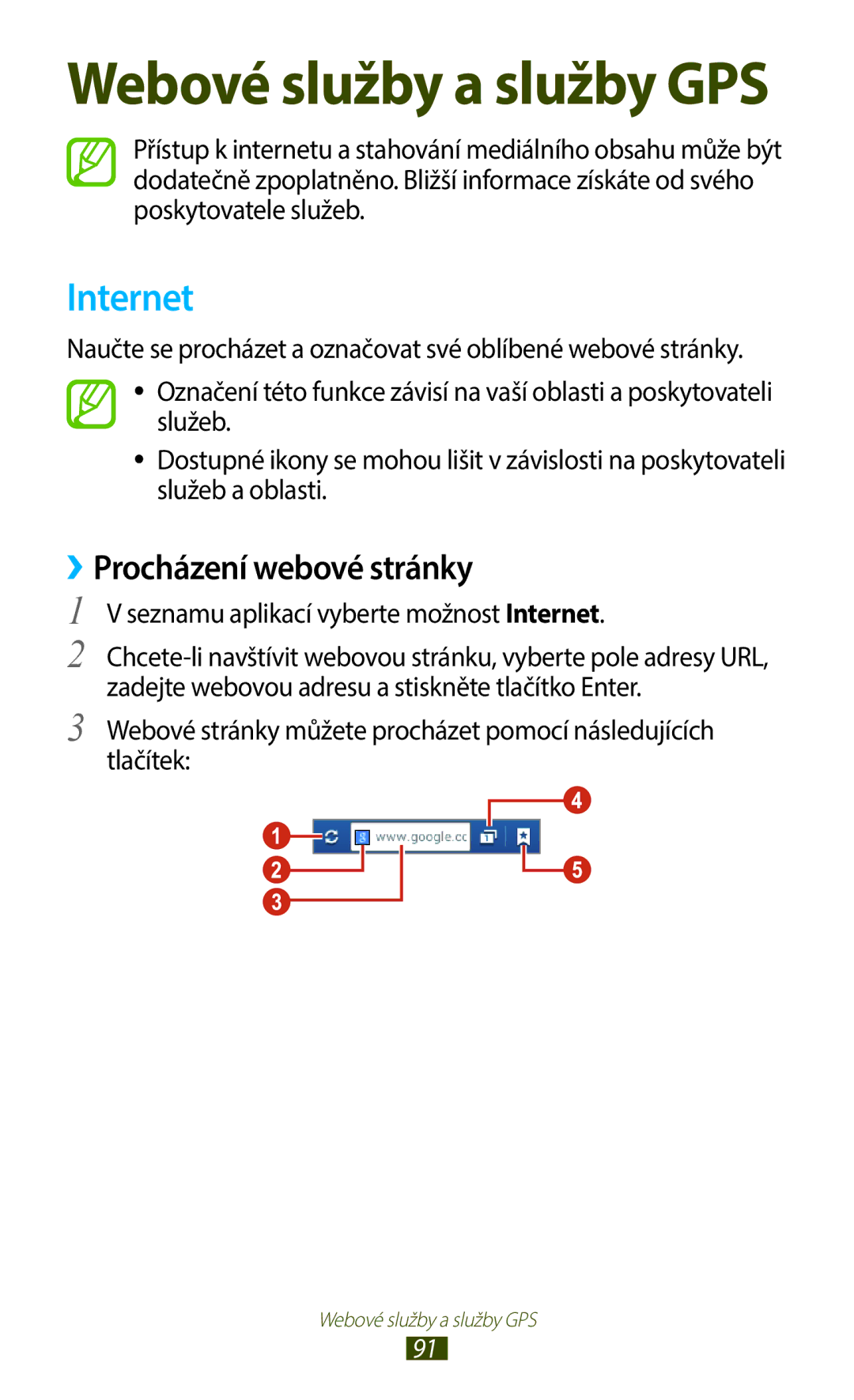 Samsung GT-B5330ZIATMZ, GT-B5330ZWAXEO manual ››Procházení webové stránky, Seznamu aplikací vyberte možnost Internet 