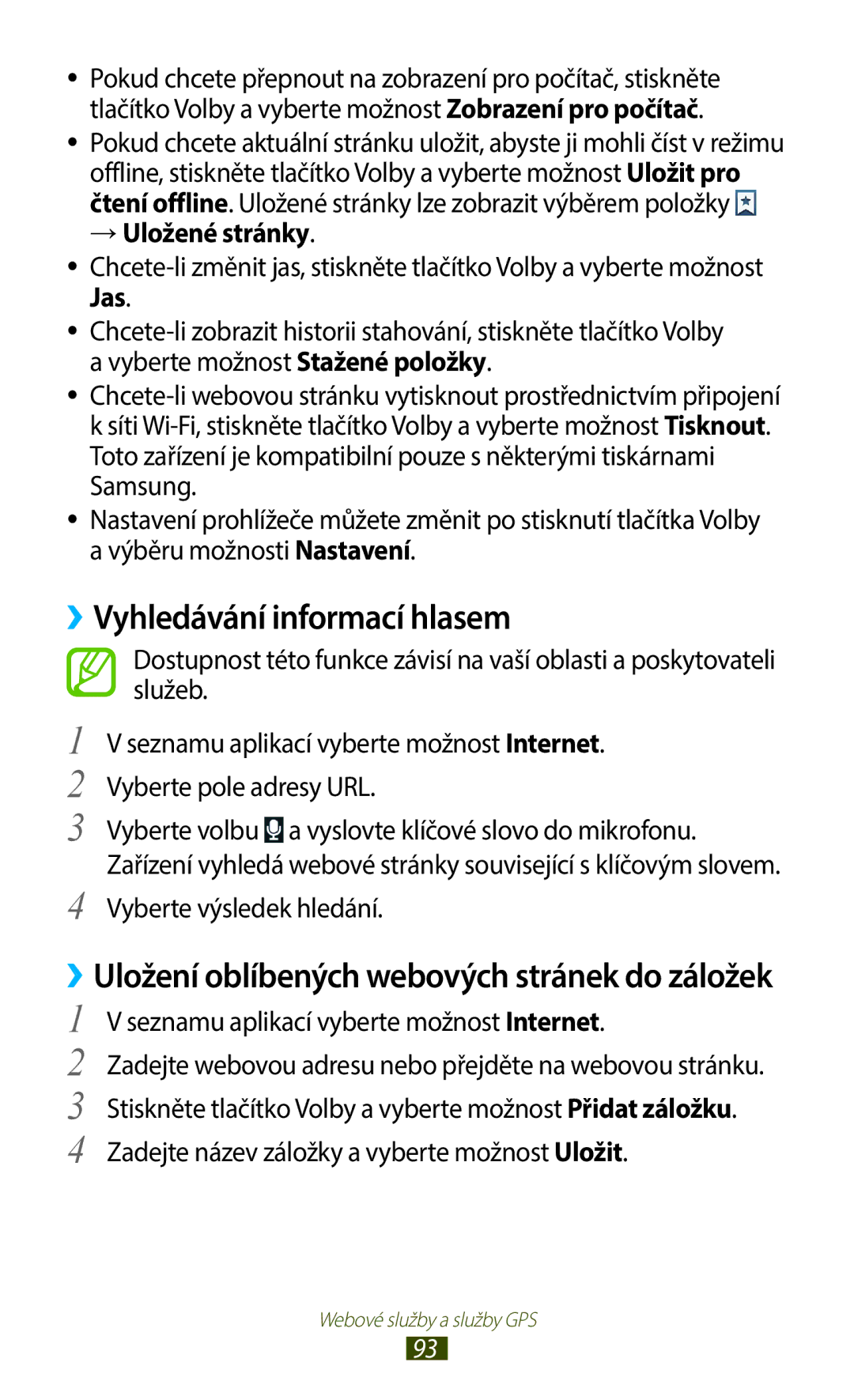 Samsung GT-B5330ZKATMS, GT-B5330ZIATMZ manual ››Vyhledávání informací hlasem, → Uložené stránky, Vyberte výsledek hledání 