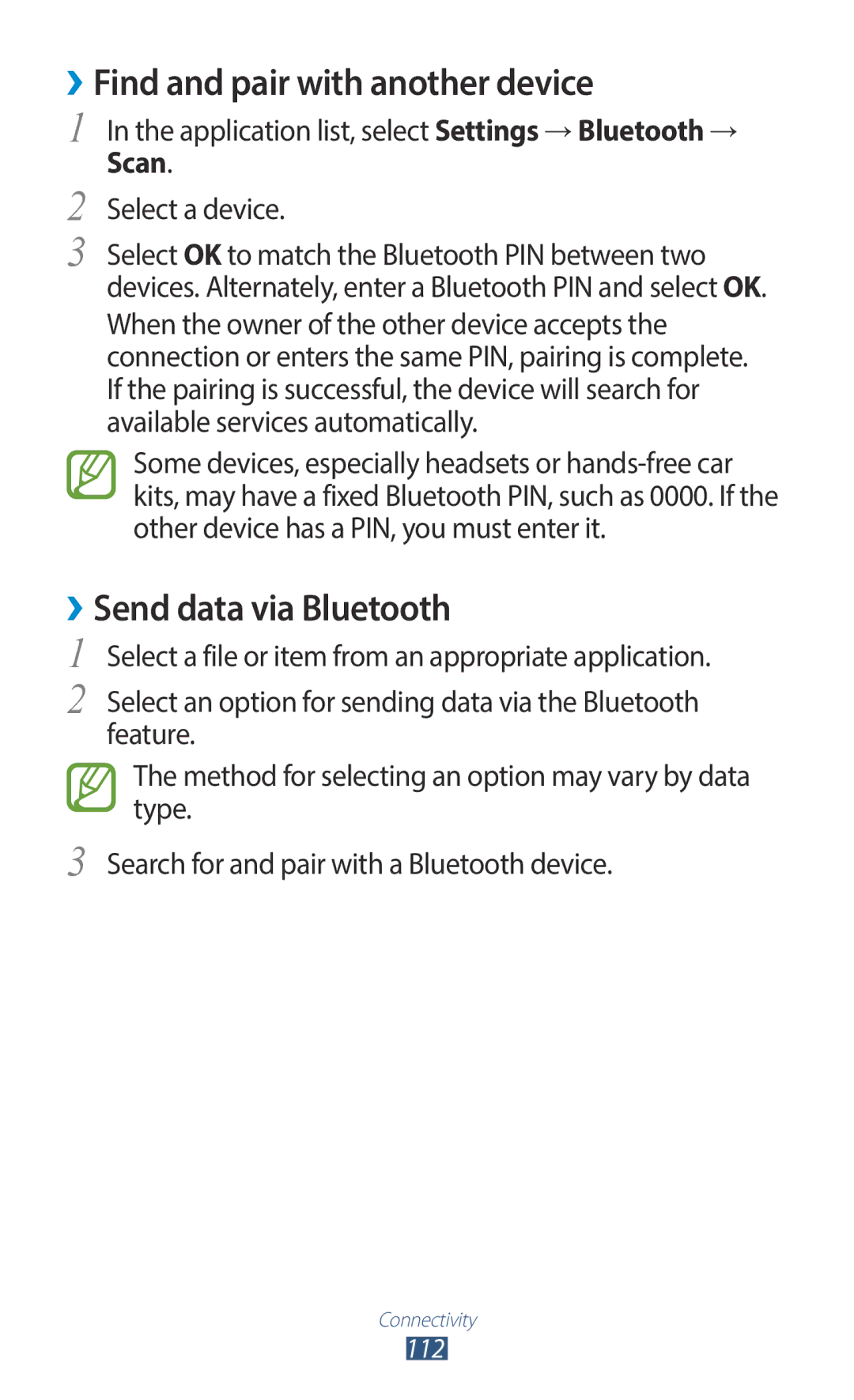 Samsung GT-B5330ZKATMS, GT-B5330ZWAITV, GT-B5330ZKATIM ››Find and pair with another device, ››Send data via Bluetooth, Scan 