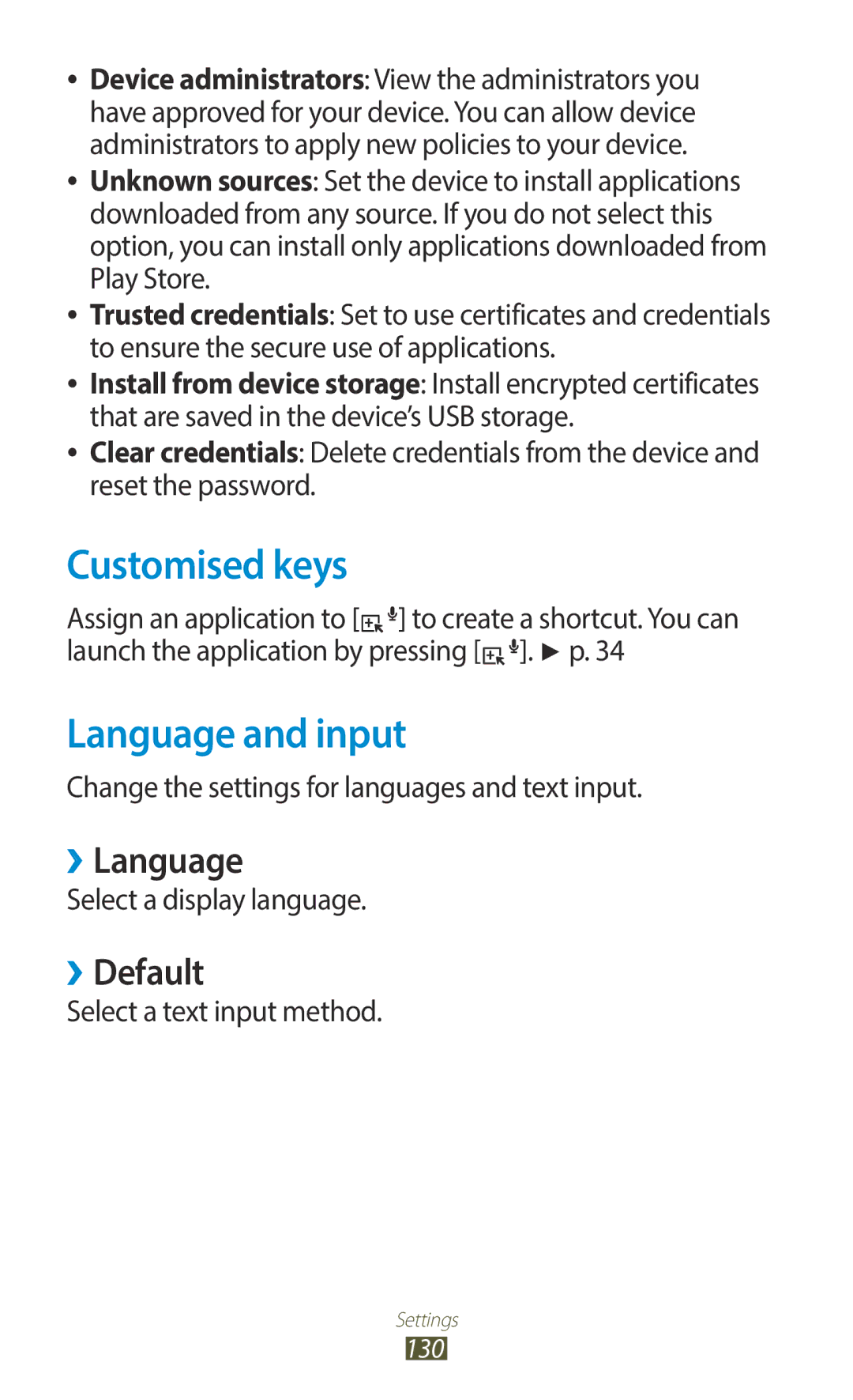 Samsung GT-B5330ZKAOMN, GT-B5330ZWAITV, GT-B5330ZKATIM manual Customised keys, Language and input, ››Language, ››Default 