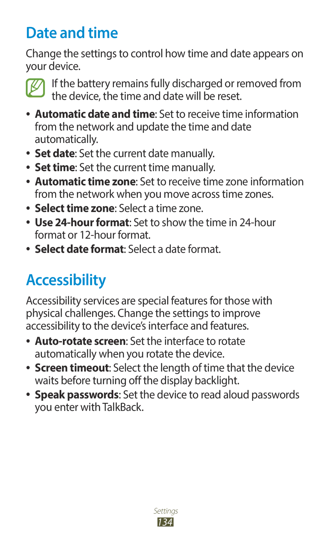 Samsung GT-B5330ZWAOMN, GT-B5330ZWAITV, GT-B5330ZKATIM, GT-B5330ZKAOMN, GT-B5330ZKAITV manual Date and time, Accessibility 