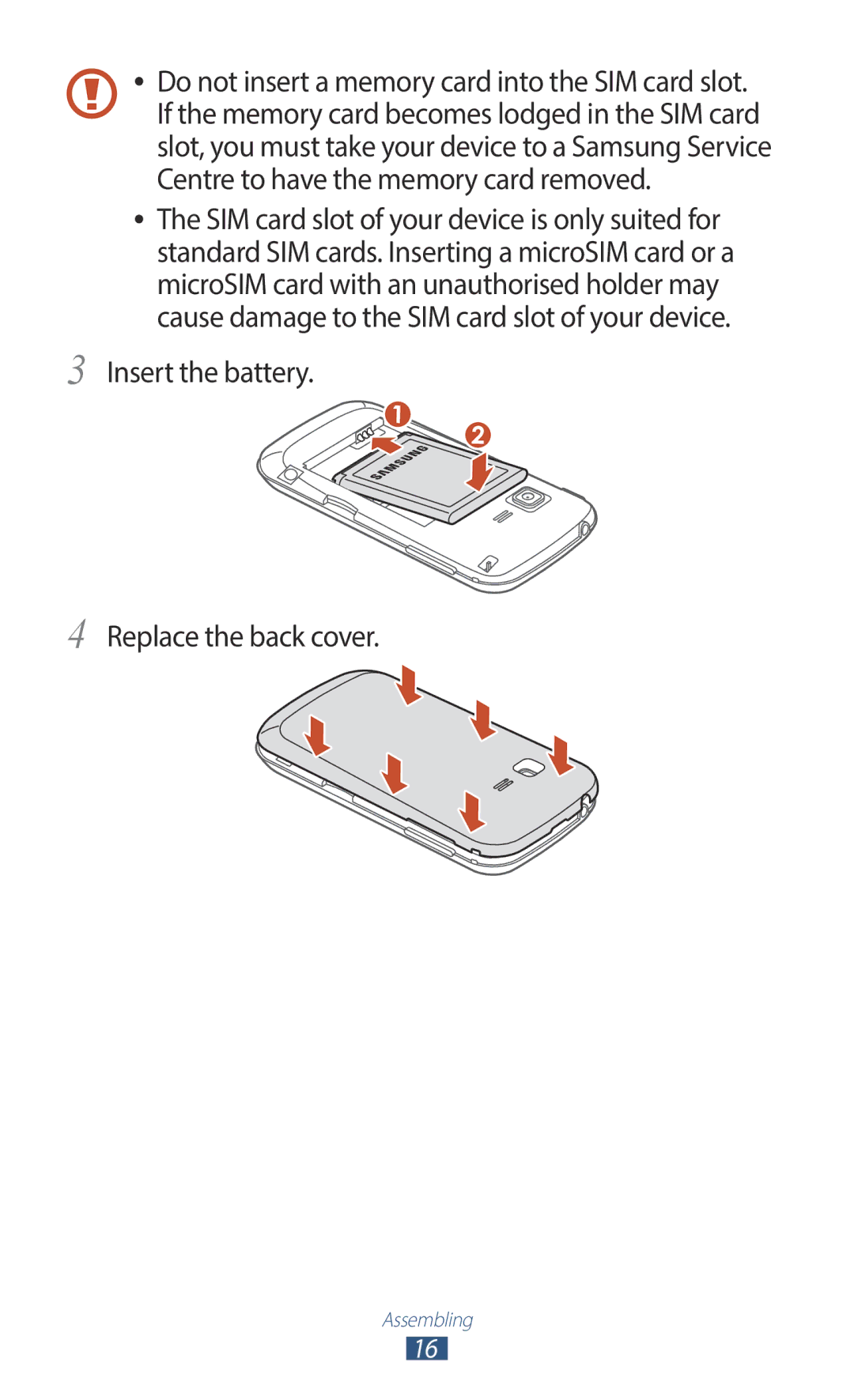 Samsung GT-B5330ZKATMS, GT-B5330ZWAITV, GT-B5330ZKATIM, GT-B5330ZKAOMN manual Insert the battery Replace the back cover 