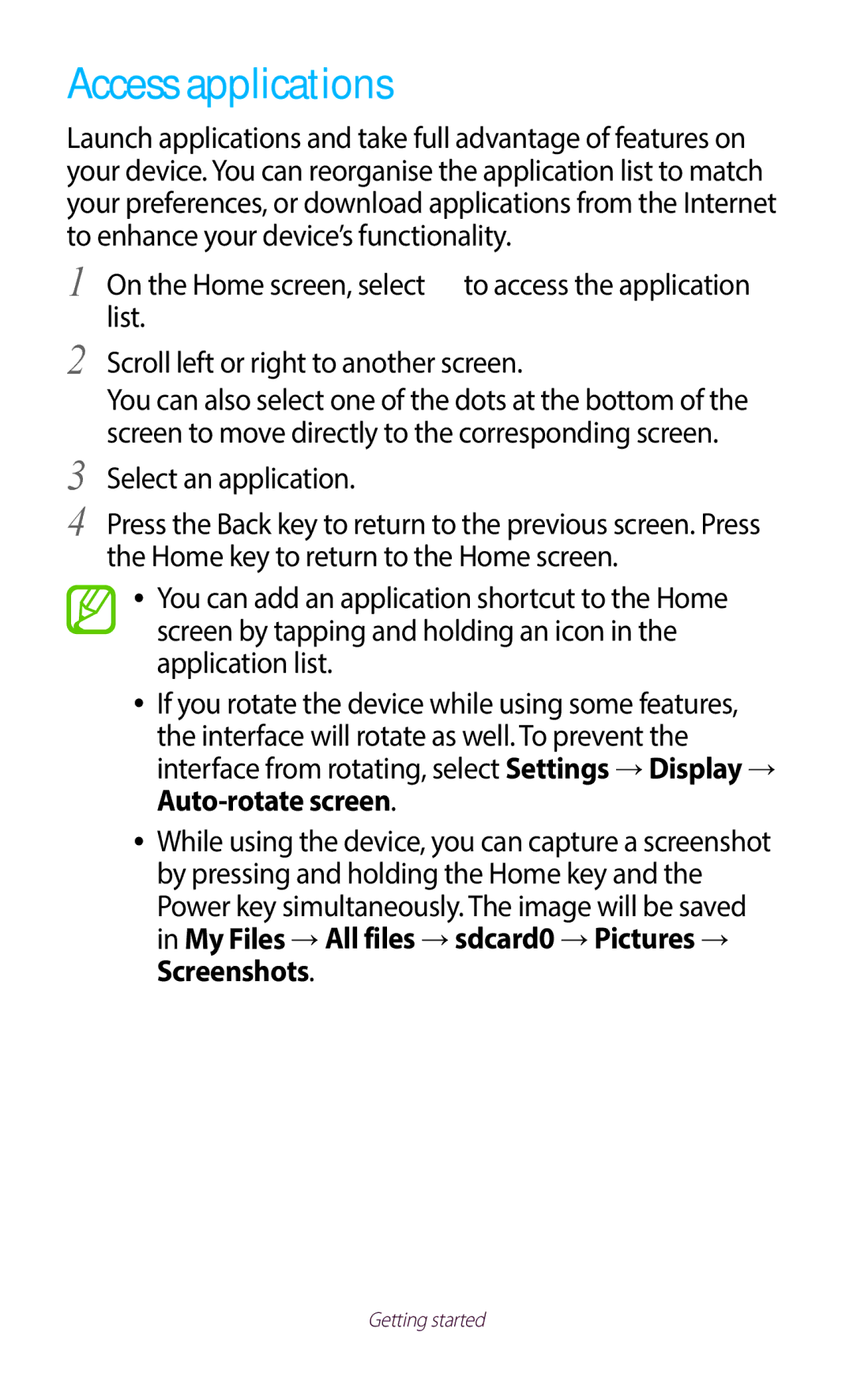 Samsung GT-B5330ZWAITV, GT-B5330ZKATIM, GT-B5330ZKAOMN manual Access applications, Select an application, Screenshots 