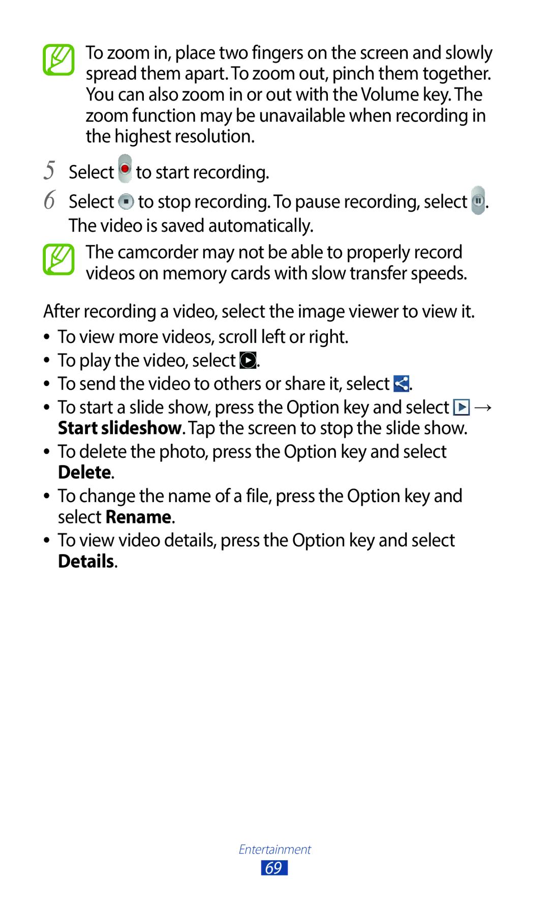 Samsung GT-B5330ZWATIM, GT-B5330ZWAITV, GT-B5330ZKATIM, GT-B5330ZKAOMN, GT-B5330ZKAITV, GT-B5330ZIATIM manual Entertainment 