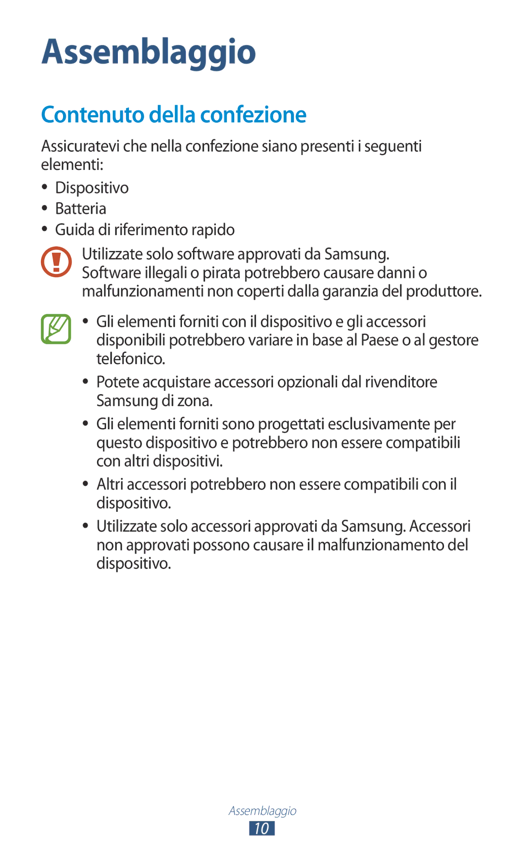 Samsung GT-B5330ZKAITV, GT-B5330ZWAITV, GT-B5330ZKATIM manual Contenuto della confezione, Guida di riferimento rapido 