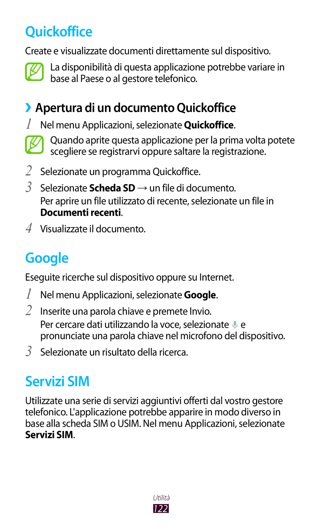 Samsung GT-B5330ZKAITV, GT-B5330ZWAITV, GT-B5330ZKATIM manual Google, Servizi SIM, ››Apertura di un documento Quickoffice 