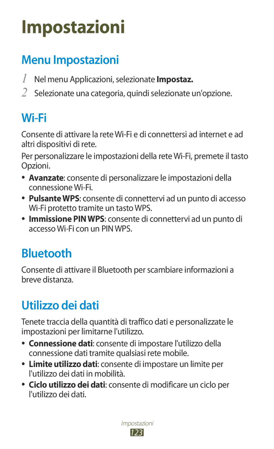 Samsung GT-B5330ZIATIM, GT-B5330ZWAITV, GT-B5330ZKATIM, GT-B5330ZKAOMN, GT-B5330ZKAITV Menu Impostazioni, Utilizzo dei dati 