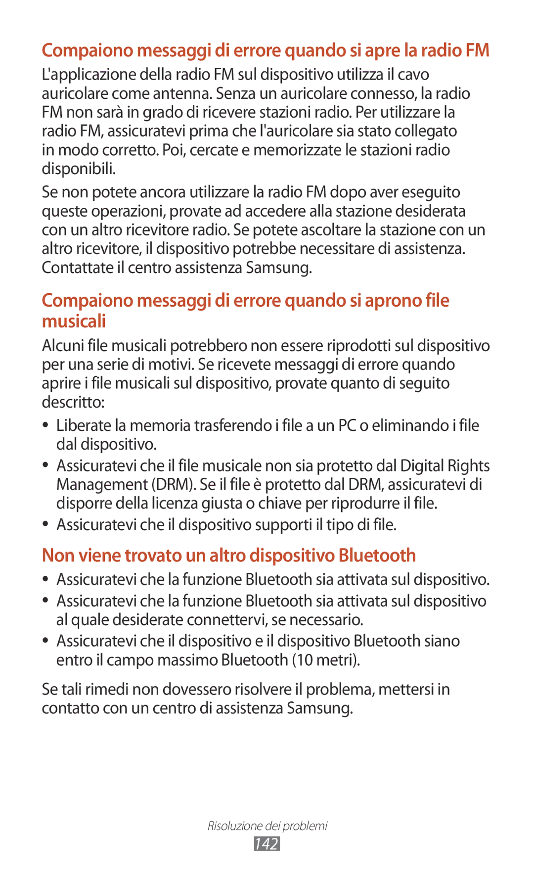 Samsung GT-B5330ZKAOMN, GT-B5330ZWAITV, GT-B5330ZKATIM manual Compaiono messaggi di errore quando si apre la radio FM 