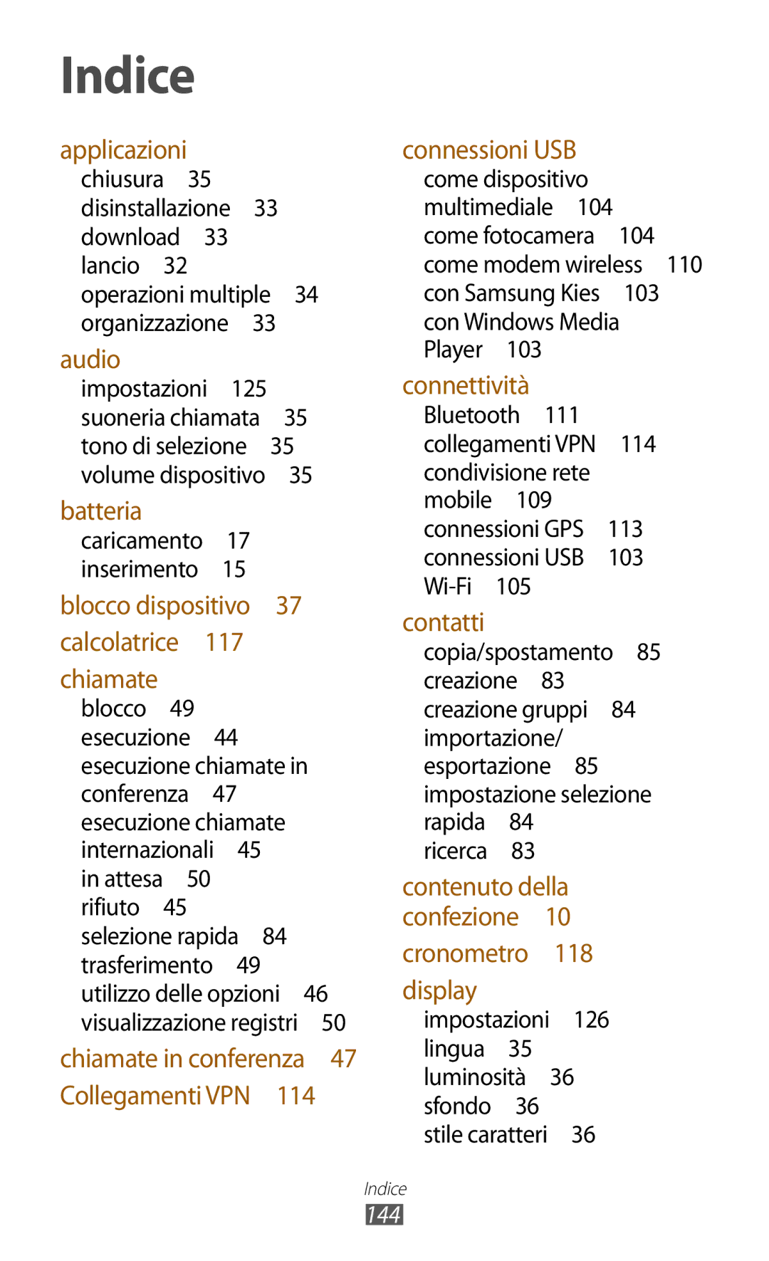 Samsung GT-B5330ZIATIM, GT-B5330ZWAITV, GT-B5330ZKATIM, GT-B5330ZKAOMN, GT-B5330ZKAITV, GT-B5330ZWATIM, GT-B5330ZWAOMN Indice 