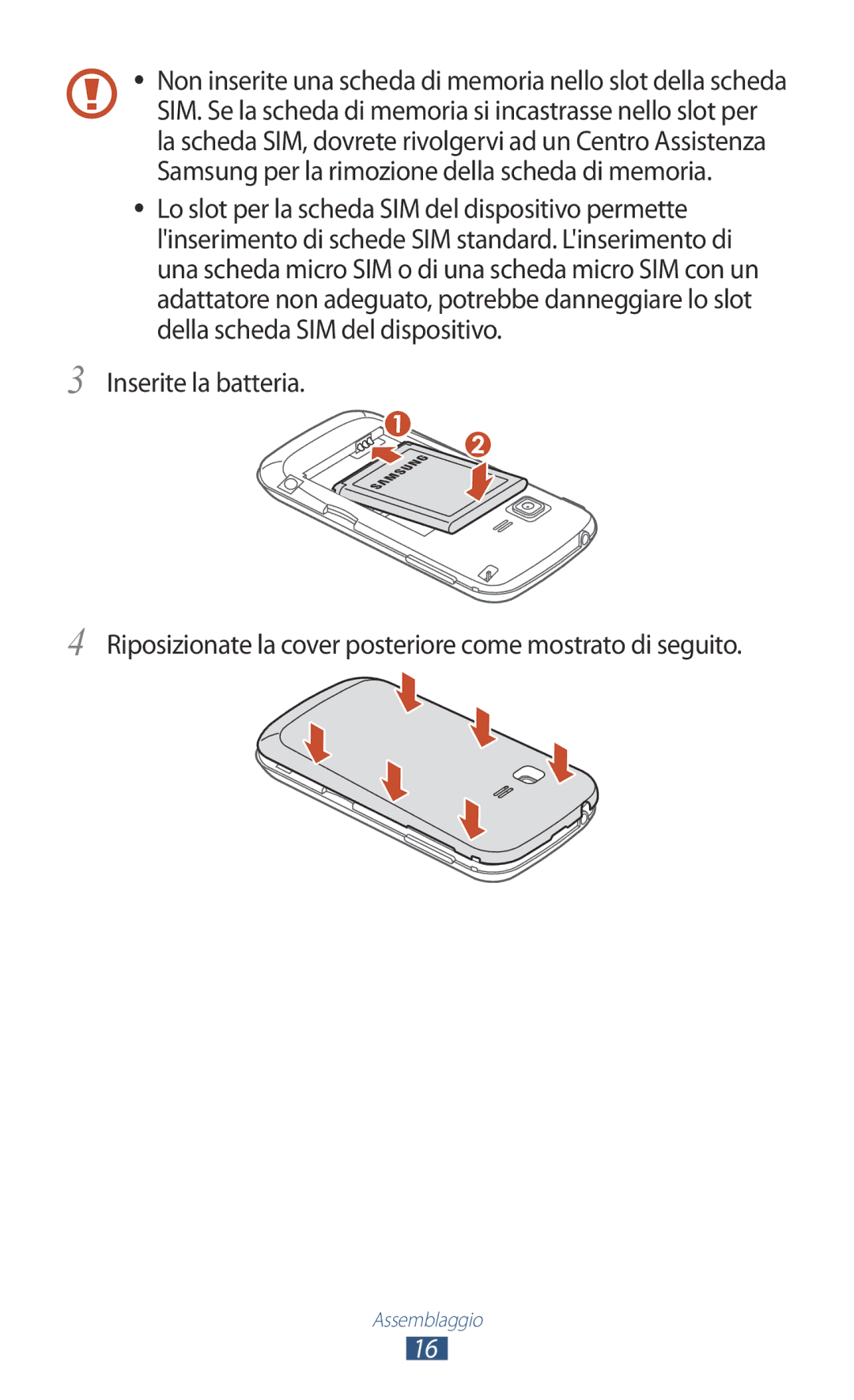 Samsung GT-B5330ZKAOMN, GT-B5330ZWAITV, GT-B5330ZKATIM, GT-B5330ZKAITV, GT-B5330ZIATIM, GT-B5330ZWATIM manual Assemblaggio 