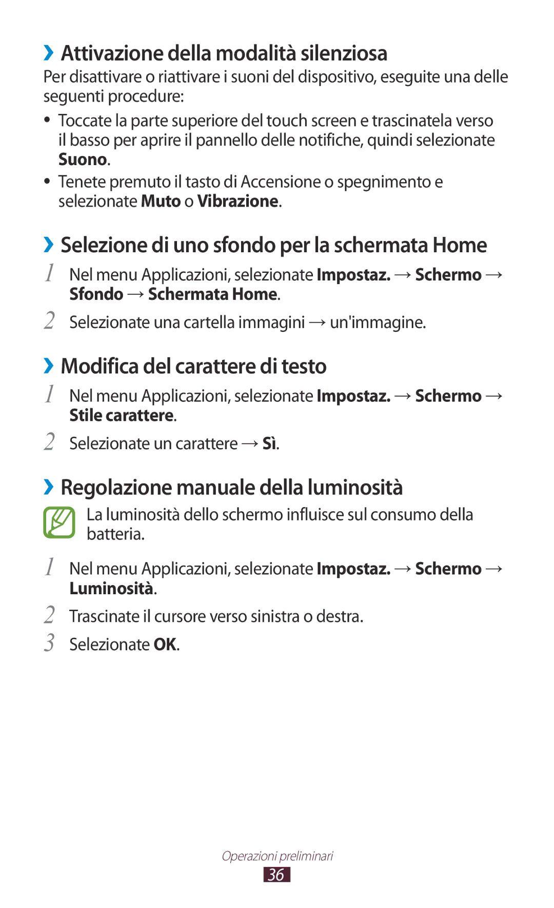 Samsung GT-B5330ZKATIM, GT-B5330ZWAITV manual ››Attivazione della modalità silenziosa, ››Modifica del carattere di testo 