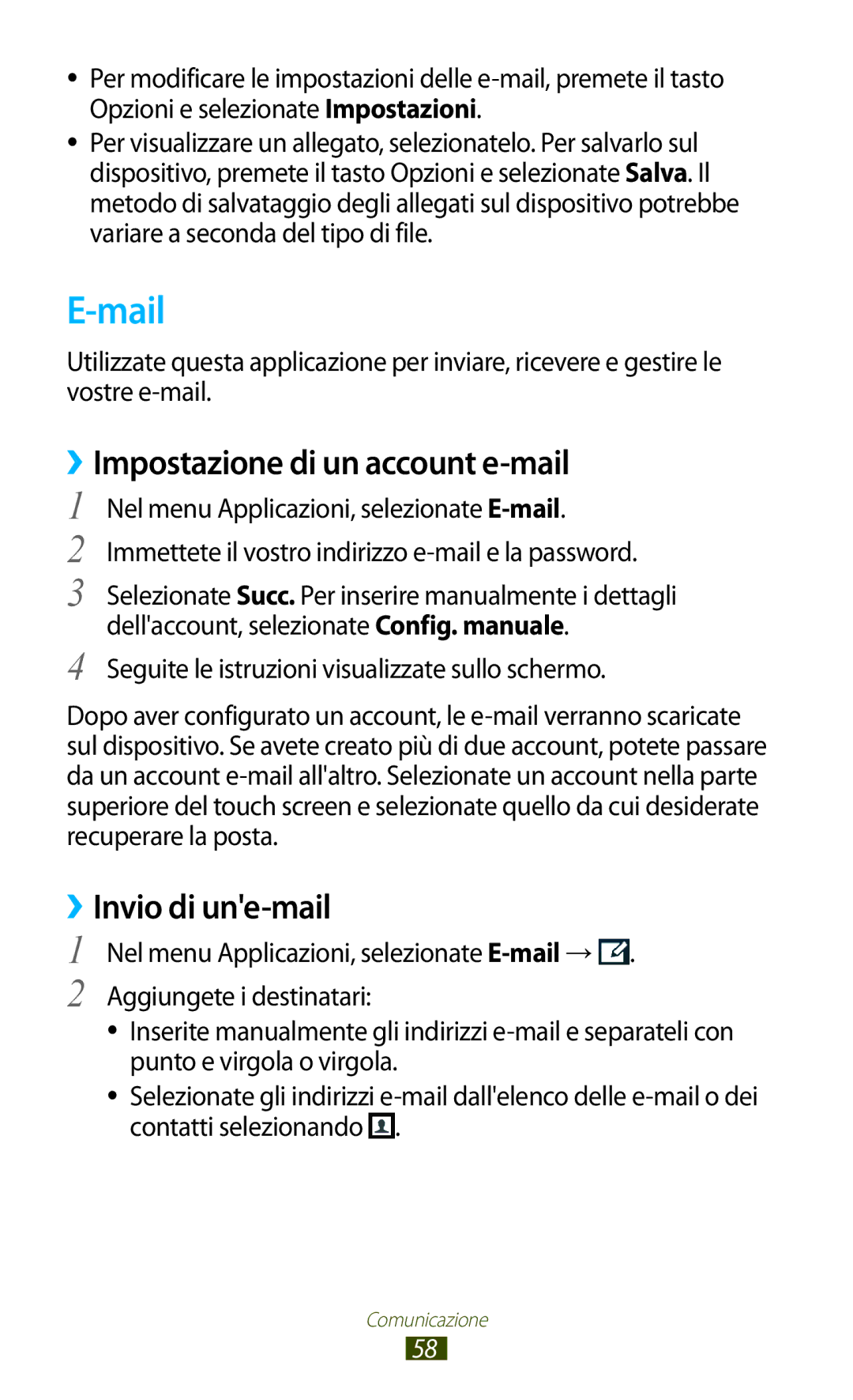 Samsung GT-B5330ZKAOMN manual Mail, ››Impostazione di un account e-mail, Seguite le istruzioni visualizzate sullo schermo 