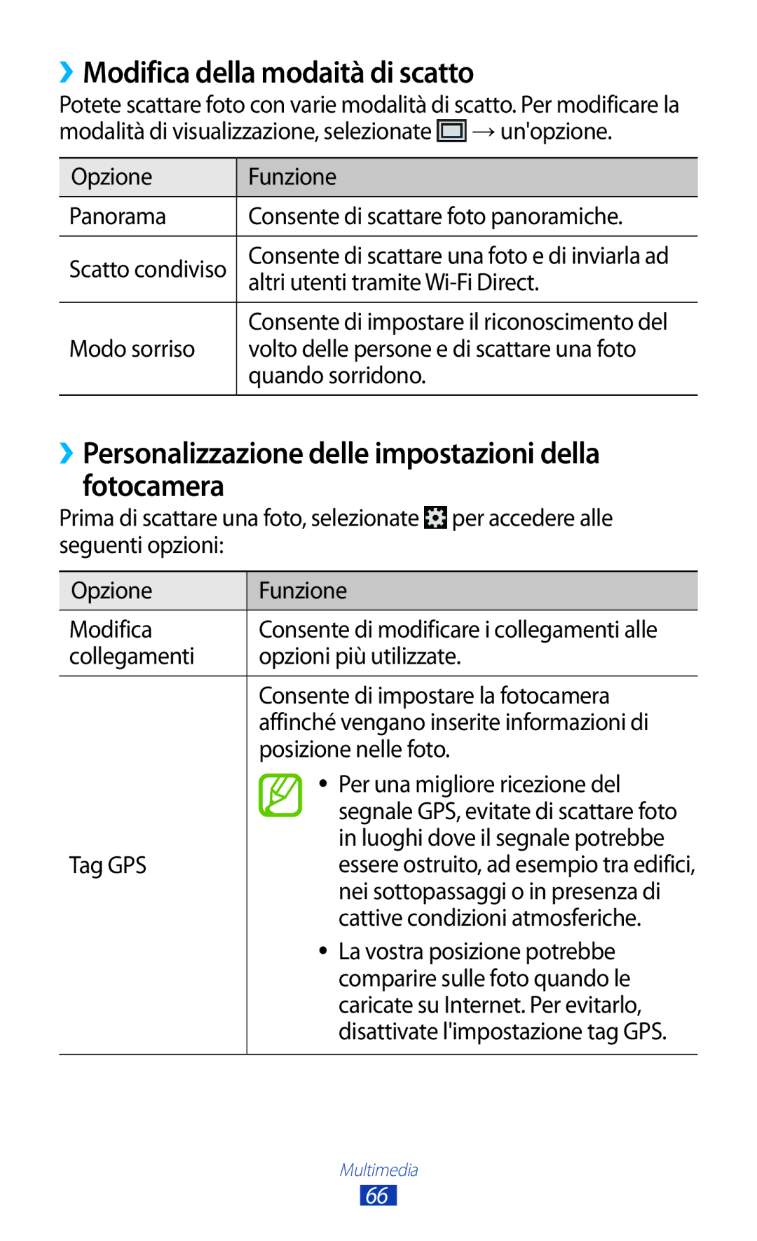 Samsung GT-B5330ZKAITV manual ››Modifica della modaità di scatto, ››Personalizzazione delle impostazioni della fotocamera 