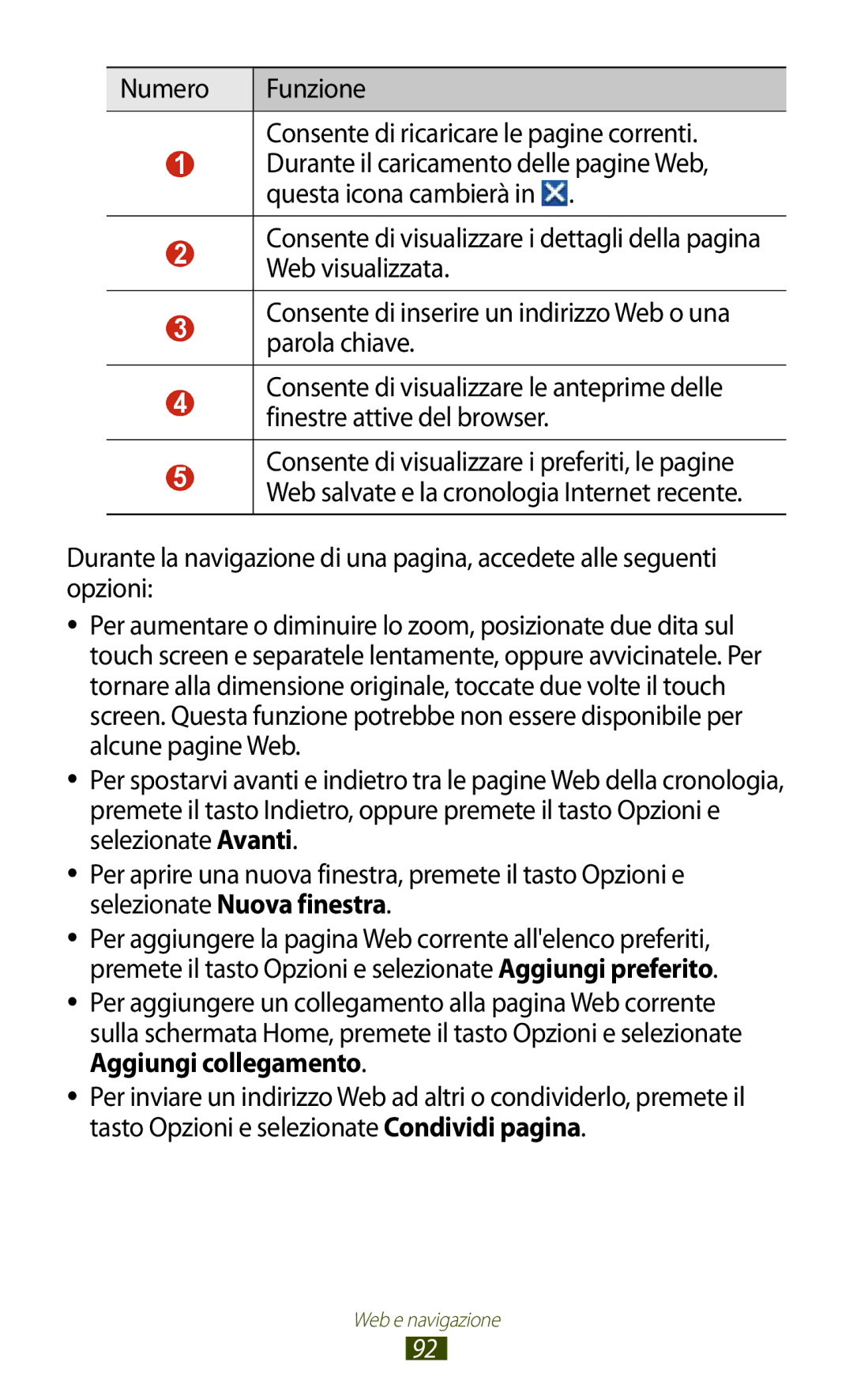 Samsung GT-B5330ZKATIM, GT-B5330ZWAITV, GT-B5330ZKAOMN, GT-B5330ZKAITV, GT-B5330ZIATIM, GT-B5330ZWATIM manual Web e navigazione 