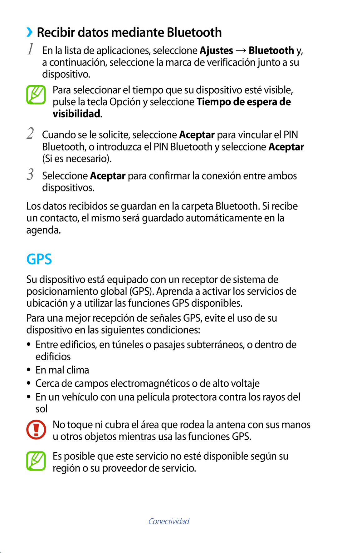 Samsung GT-B5330ZKAYOG, GT-B5330ZWAPHE, GT-B5330ZKAXEC, GT-B5330ZWAXEC manual Gps, ››Recibir datos mediante Bluetooth 